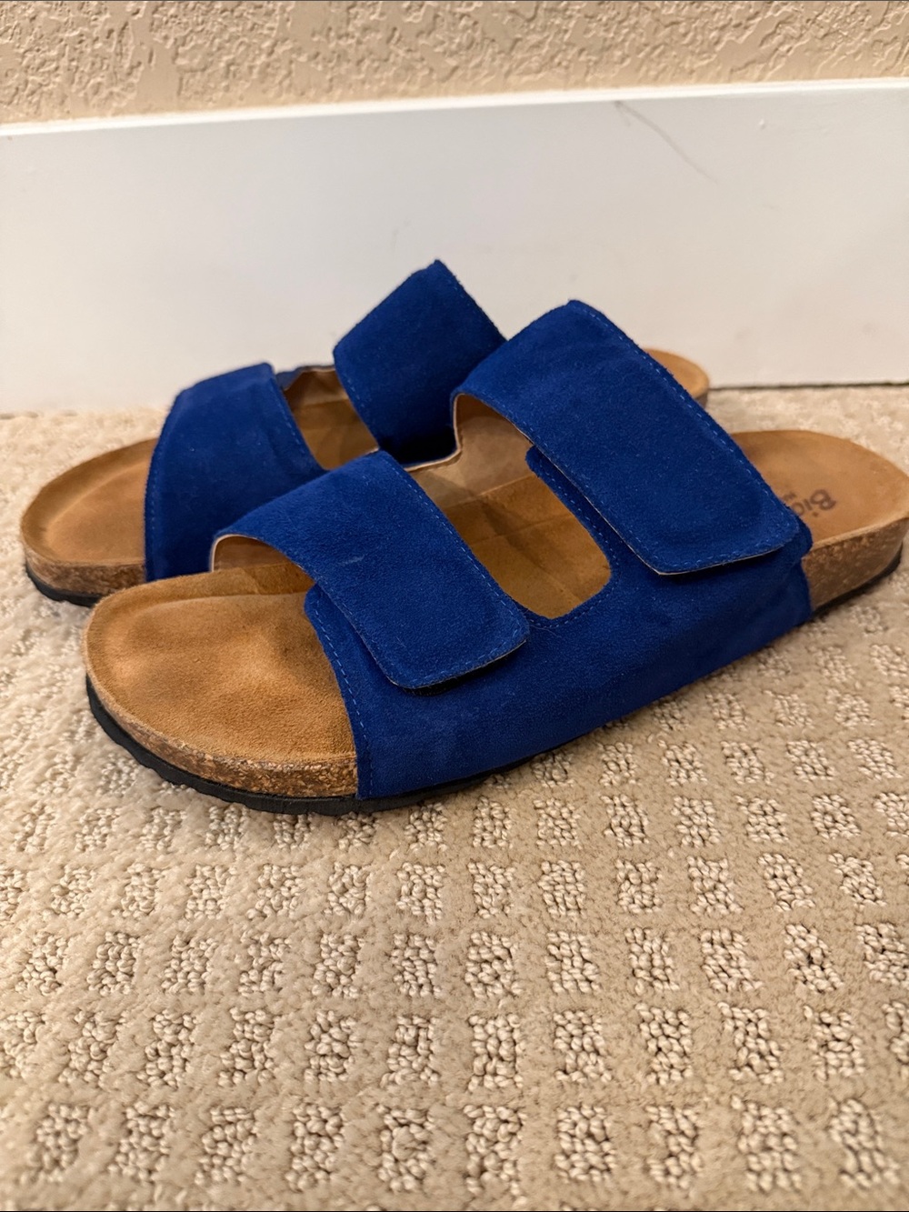 Women’s Adjustable Double-Strap Blue Suede Sandals